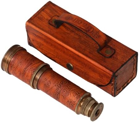 Nautical Pullout Telescope 16" Antique Brass Marine Telescope with Leather Box Vintage Maritime Collectible Scope for Navigation, Décor & Gifts