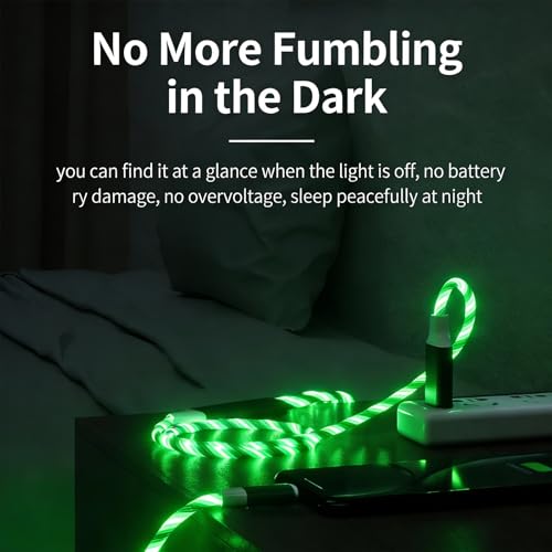 Image of AYI 3 in 1 USB Charging Cable 1m, Green Dynamic Flowing Light Effect, Flexible PVC Tangle-Free Design, Smart Chip with Trickle Charging & Low Power Consumption, Data Sync Cord for Most Mobile Devices.