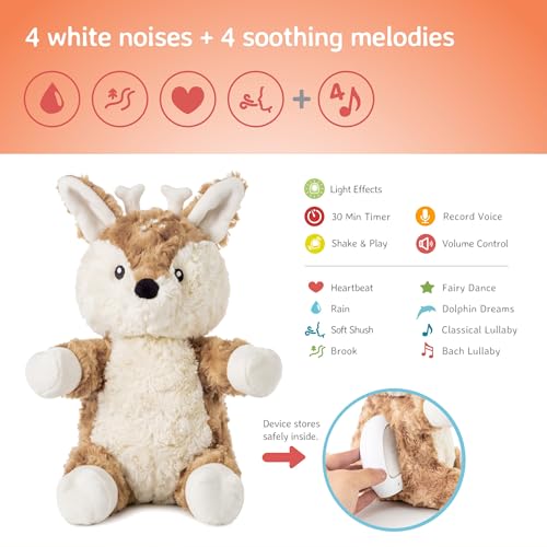 Cloud b Sound Machine with White Noise Soothing Sounds | Cuddly Stuffed Animal & Nomadic Nightlight | Record Parent Voice | Adjustable Settings and Auto-Shutoff | LoveLight™ Buddies - Finley Fawn™ – vue 5