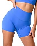Kamo Fitness Featherlite Enhance 6" Women's Biker Shorts - Hidden Scrunch, No Front Seam, Soft Lightweight Fabric, Butt-Lifting High Waist Yoga Shorts (Strong Blue, L)