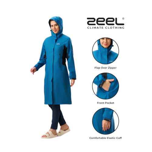 Image of ZEEL Ladies High Neck Raincoat | Waterproof Long Raincoat with Belt, Zeel Diva ZKL01 Parent