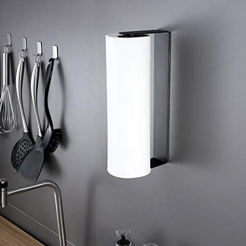 Image of ZUNTO Black Paper Towel Holder Under Cabinet, Stainless Steel Kitchen Towel Holder Stick on Wall Vertical or Horizontal, Frees up Counter Space