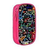 手描きの化学式数学ペンケース 筆箱 筆袋 鉛筆のサック 中高校生 軽量 学生 子供 誕生日 入学ギフト 大容量 ダブルレイヤーPink