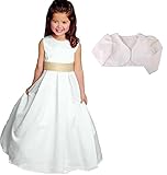  New Fashion Edel. Kommunionkleid Blumenmädchenkleid/Festkleid/cremweiss/mit passendem BoleroGr.68-176 (170/176, Gürtelfarbe:Ivory)