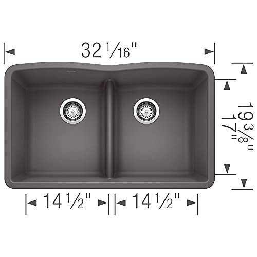 Blanco, Cinder 442071 Diamond Silgranit 50/50 Double Bowl Undermount Kitchen Sink With Low Divide #TOP4
