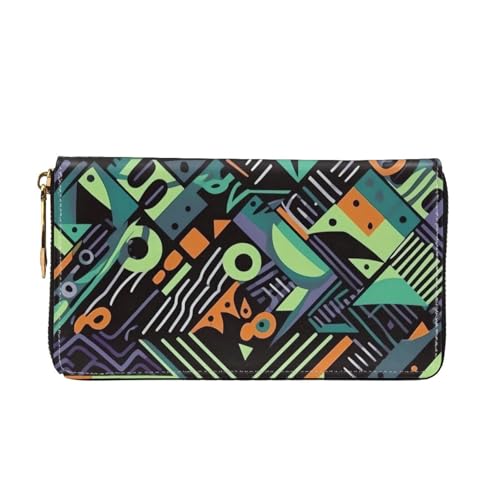 Geometric pattern in graffiti style Leather Wallet for Women Long Coin Purse Ultra Slim Credit Cards Holder Bifold Clutch4