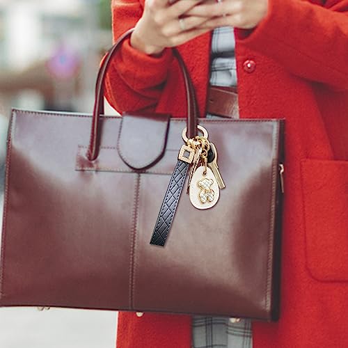 Image of OHKYOOT Leather Wristlet Keychain,Wrist Keychain Car Key Chain with 5 Key Ring and Anti-Lost D Ring