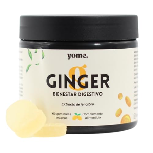 Gominolas de Jengibre, Veganas para el Bienestar Digestivo y Mareo - Extracto de Jengibre (5% Gingeroles) - Sin Gluten, Sin Lactosa, Sin Azúcar - Sabor natural Limon - 60 gummies YOME Gominolas