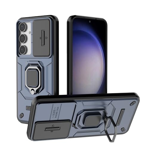 Housse de protection arrière Compatible avec Samsung Galaxy S24 FE 5G Coque avec coque de caméra coulissante et béquille à anneau rotatif, coque de...