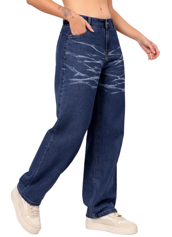 Image of London Hills Women's High Rise Wide Leg Jeans | Relaxed Fit Baggy Denim Pants | Stylish Straight Fit Comfortable Casual Wear Jeans for Women (Black)