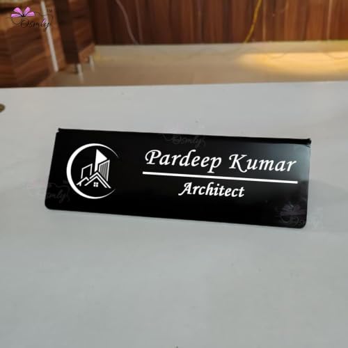 Image of Customized Black Acrylic Table Name Plate | Personalized Desk Name Board for Chartered Accountant (CA), Advocate, Doctor, Dentist, Architect | Professional Office Name Plate Gift