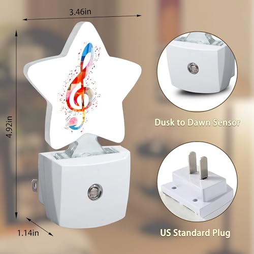 Image of Music Rainbow Notes Night Lights Plug in Wall Lamp Smart Dusk to Dawn Sensor for Home Decorative,Kids Room Bedroom Bathroom Kitchen Hallway Gifts