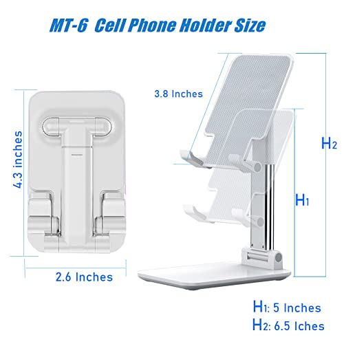 Ogmaple Cell Phone Stand, Angle Height Adjustable Cell Phone Holder With Silicon Pad For Desk Fully Forldable Mobile Phone Holder Compatible With All Mobile Phones, Mt-6, (White) #TOP5