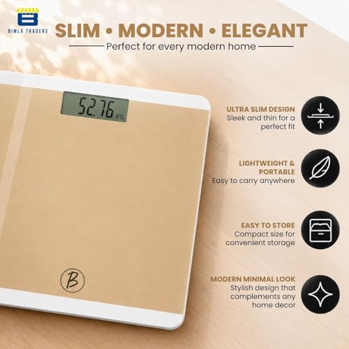 Image of Btag Premium Digital Body Weight Scale | 26x26 cm Wide Platform | Clear LCD Display | Anti-Skid Base | 180 kg Capacity Block Design (Camel)