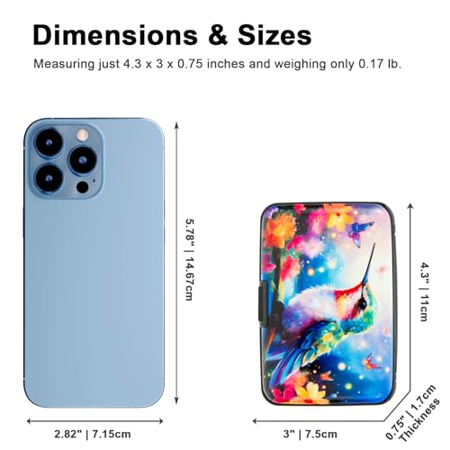Image of Credit Card Holder Small RFID Blocking Wallet Business Metal Slim Mini Aluminum Hard Case for Women Men, Butterfly Hummingbird, small, Minimalist, Compact, American