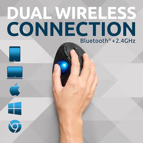 Image of Kensington TB450 Wireless Trackball Mouse, Bluetooth LE & 2.4GHz Connection, 4 DPI Options, Connect up to 3 Devices (K72194WW), Black-Blue