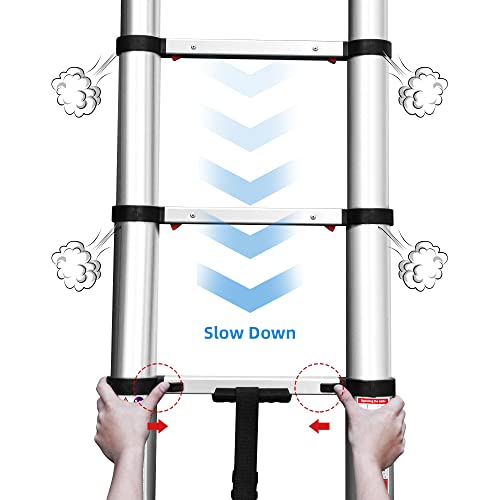 Telescoping Ladder 12.5Ft,Boweiti Extension Step Ladder One Button Retraction,Aluminum Collapsible Ladder Slow Down Design For Home Rv Loft,330 Lbs Max Capacity #TOP2