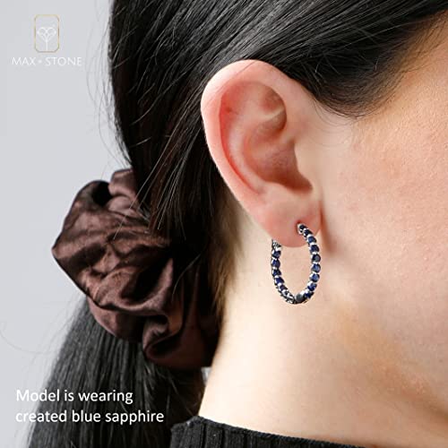 Swiss Blue Topaz Inside Out Hoop Earrings For Women In 925 Sterling Silver 1 Inch Diameter And 3Mm December Birthstone With Notched Post With Lock By Max + Stone #TOP1