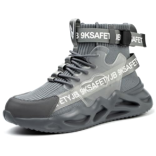 Nasogetch Sicherheitsschuhe Turnschuhe mit Stahlkappe für Herren Damen Arbeitsschuhe, Grau 7719, 40 EU