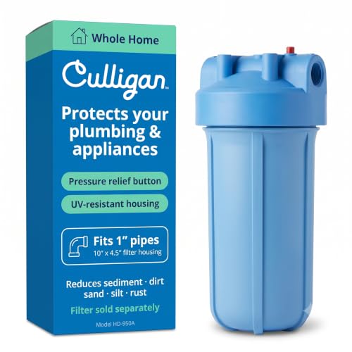 Culligan HD-950A Heavy-Duty Whole House Water Filter Housing – 1" Inlet/Outlet, Premium Sediment Filtration System, UV-Resistant Opaque Design, Pressure Relief Valve, NSF Certified
