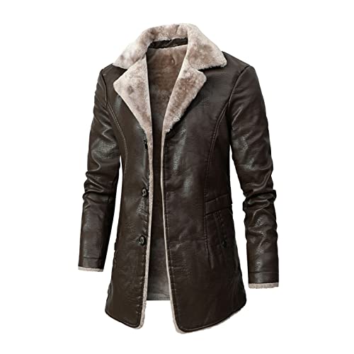 Ymosrh Men's Leather Coats Faux Sherpa Lined Bomber Jacket Winter Warm Turn-Down Collar Coats Jacket, M-5XL3