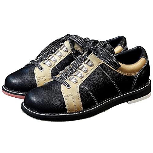 Zapatos De Bolos para Hombres Cuero Transpirable Ligero Suela Izquierda Derecha Atlético,Negro,40 EU Cover