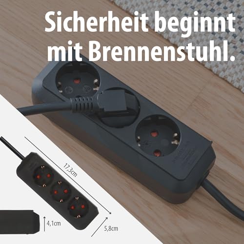 Brennenstuhl Eco-Line Steckdosenleiste 3-Fach (Mehrfachsteckdose mit erhöhtem Berührungsschutz und 1,5m Kabel) schwarz – Ansicht 5