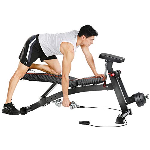 Adjustable 90°Flat Weight Bench Training Bench for Full Body Workout Multifunctional Foldable Fitness Flat Bench Weighted 300lb for Home Gym Incline Decline Perfect for Bench Press Sit-ups Leg Lifts
