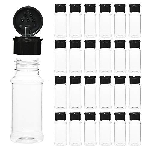 Gonioa 25Pcs 2OZ/3.3FL.OZ Empty Plastic Spice Bottles Set,Salt & Pepper Shaker Sets,Shakers Seasoning Jar - For Storing and Dispensing Spices,Herbs and Powders - Perfect Clear Spice Jars(Black)