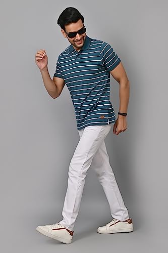 Arbour Men Polo Neck Striped Pocket Half Sleeves T-Shirt