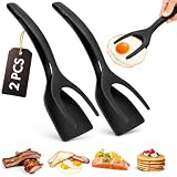 ZONZEST Egg Flipper Spatula Tongs (Set of 2) – Non-Stick 2-in-1 Grip & Flip Kitchen Tongs for Pancakes, Fish, Eggs, and More – Heat Resistant Cooking Tool (Black)