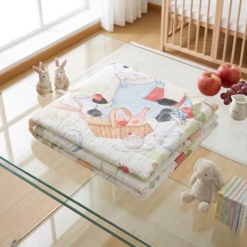 Image of Kassy Pop Printed 6 Layer Bamboo Muslin Blanket Cum Swaddling Towel for Baby | 70% Bamboo, 30% Cotton | AC Quilt, Multi-Purpose Blanket | 110cm x 110cm (Multicolor Print)