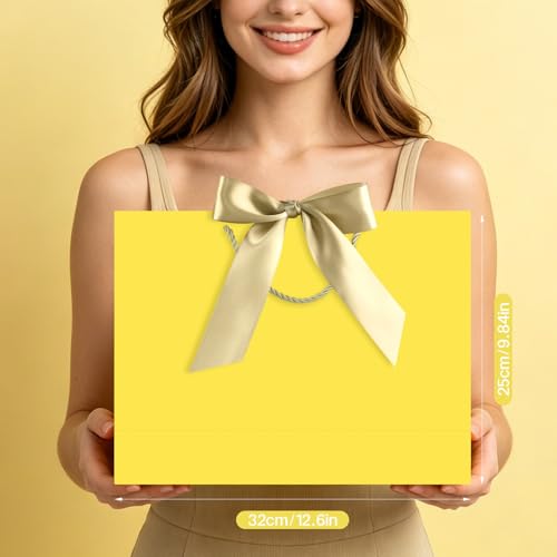 Image of JMANNI Gift Bags with Handles, 13 inch Medium Gift Bag for Presents, 2 Pcs Bags with 4 Tissue Paper and 2 Cards for Baby Shower Wedding Bridal Shower Mother's Day Birthday Party (yellow)