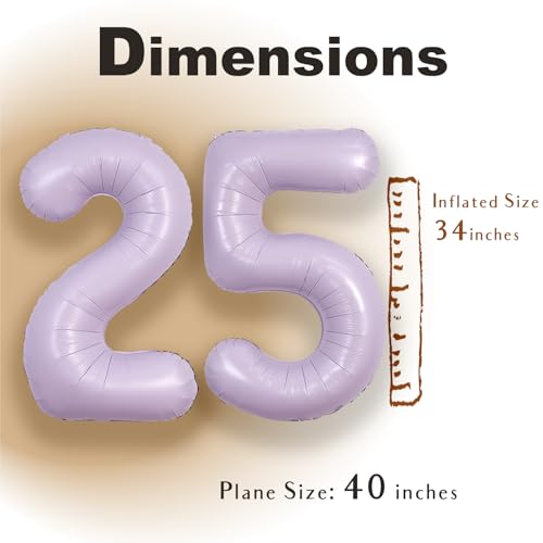 Image of SUWEN 40 Inch Light Purple Lavender Big 25 Balloon Number Foil Helium 0-9 | 25th Large Giant Huge Mylar Jumbo Happy Birthday Party 52 Anniversary Decorations