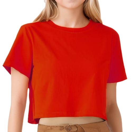 Image of Girls Cropped T-Shirt Short Sleeve Round Neck Cotton Comfy Y2k Basic Cute Dance Crop Tops Tees for Kids