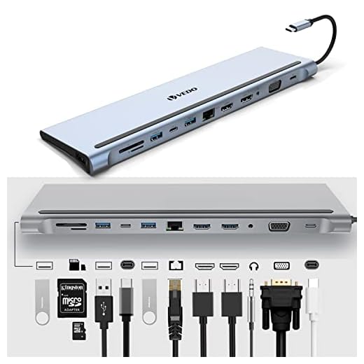 12 em 1 USB C Estação de ancoragem para laptop Dual Monitor Hub Adapter c/ 2 HDMI 4K 30HZ, 100W PD, Ethernet, SD/TF, 2 USB 3.0, 2 USB C 3.0, USB 2.0 Data, para MacBook Pro/Air
