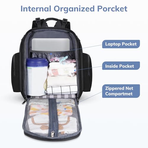 Mancro Backpack Diaper Bag, Waterproof Boy Travel Bag for Dad and Men, Large Multi-Function, Many Pockets, Lightweight, Stylish Diaper Backpack, Black