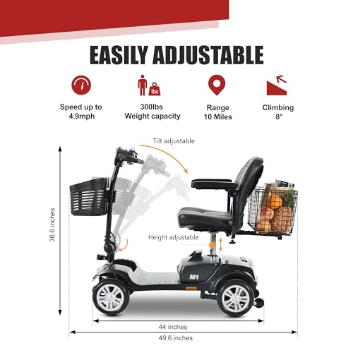 Folding Mobility Scooter for Seniors 4 Wheel Scooter for Adults Electric Medical Scooter Compact for Foldable in Boot Trunk for Traveling with Seniors (Black) - Thumbnail 3