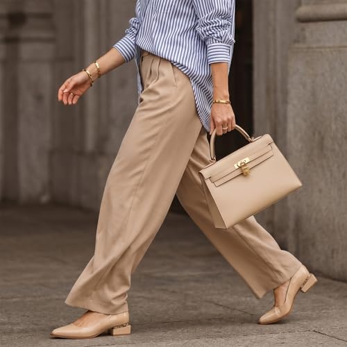 Image of LingxiaUne Dress Shoes for Women, Comfortable Dressy Flats, Womens Chunky Heel Pumps with Arch Support and Pointed Toe
