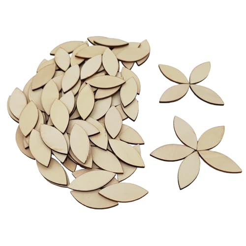 100 Stück unlackierte Holzausschnitte, blanko, Holzscheiben, Verzierungen, Holzstücke zum Basteln, Geschenkanhänger, Malerei, Heimdekoration (Blatt)