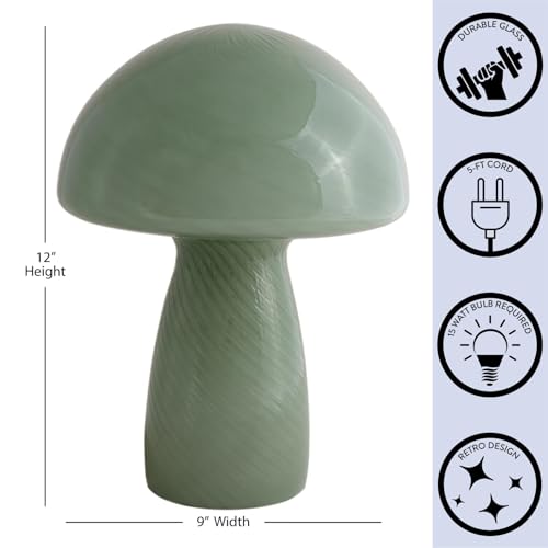 Urban Lifestyle 12" Green Striped Glass Mushroom Lamp, Modern Retro Table Lamp for Bedroom, Living Room, or Office Décor by Urban Lifestyle - Used condition - Image 2