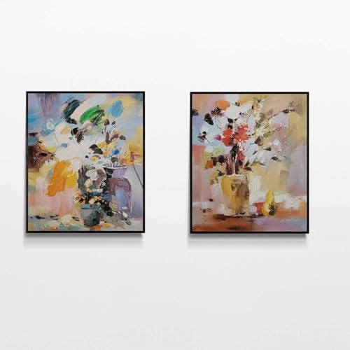 Tableau floral abstrait sur toile de coton : peinture à l'huile d'art en couple moderne