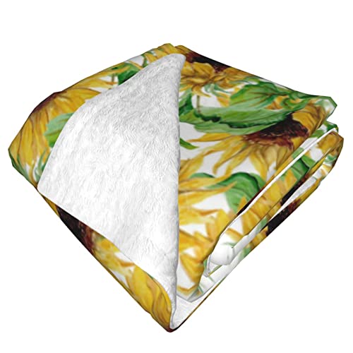 Yellow Sunflowers Printed Throw Blanket Ultra-Soft Fuzzy Blanket Warm Blanket Fluffy Reversible Blanket For Bed And Couch #TOP2