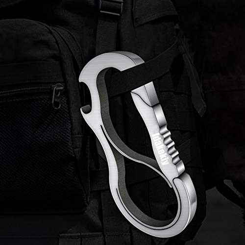 Idakekiy Full Stainless Steel Dual Carabiner Keychain Mutil Function Home Tool with Bottle Opener for Home Small Version