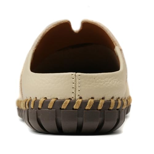 Image of Men's Slip-On Loafers Mules Clog Handmade Leather Slippers Hand Stitched no-Heel Casual Shoes for Men Breathable Comfortable Soft