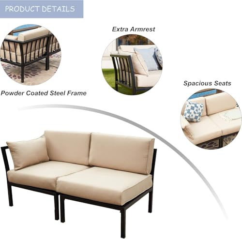 Image of LOKATSE Home 2 Piece Corner & Armless Sofa Outdoor Furniture Sectional Couch Set Patio Loveseat