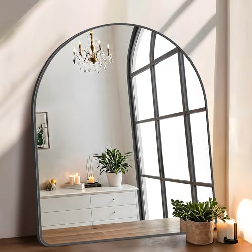 Image of FORBATH Arched Mirror 40x32 Inch, Black Arched Bathroom Mirror Wall Mounted Modern Black Aluminum Frame Decor Large Dresser Mirror for Bedroom Living Room Entryway, Hanging or Leaning Against Wall