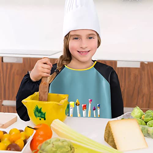 Malschürze Kinder, Wasserdicht Kinder Malkittel 8-12 Jahre, Kochschürze Kinder Bastelschürze Kinder Malschürze mit Ärmeln und Taschen für Schule Kunst Malerei Kochen