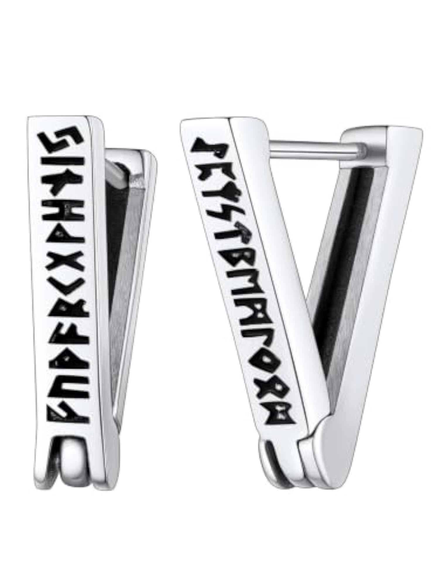 Norse Viking Runes Hoop Earrings for Men