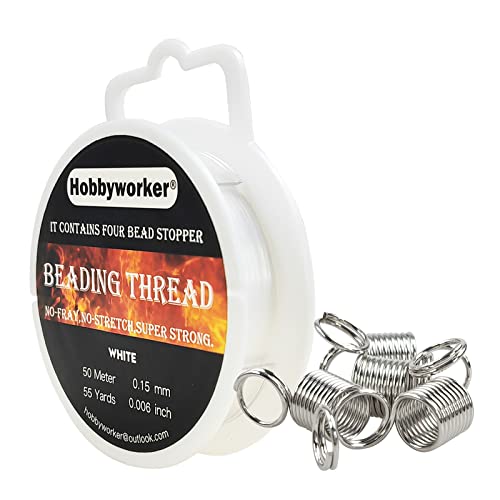 The Hobbyworker Beading Thread 55Y/50M with Bead Stopper for Seed Beads Jewelry Beading Sewing Fishing Supplies (0.15mm-White)